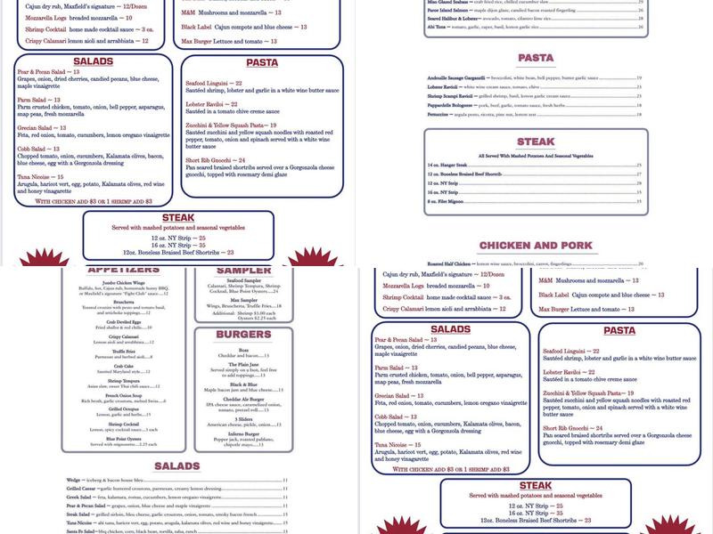 Maxfields Menu