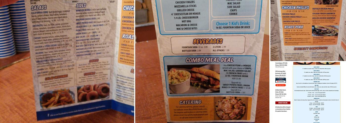 Mac's Philly Steaks Menu