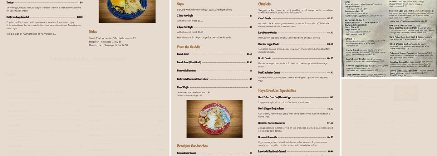 Ray's Restaurant Menu
