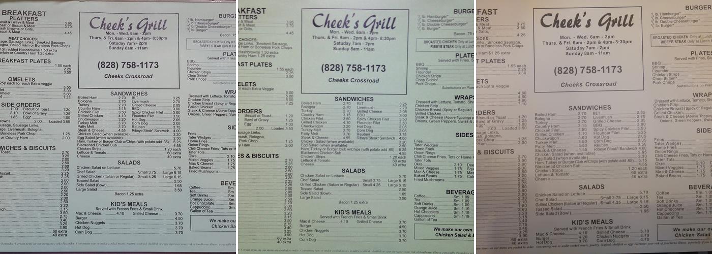 Cheek's Convenience & Grill Menu