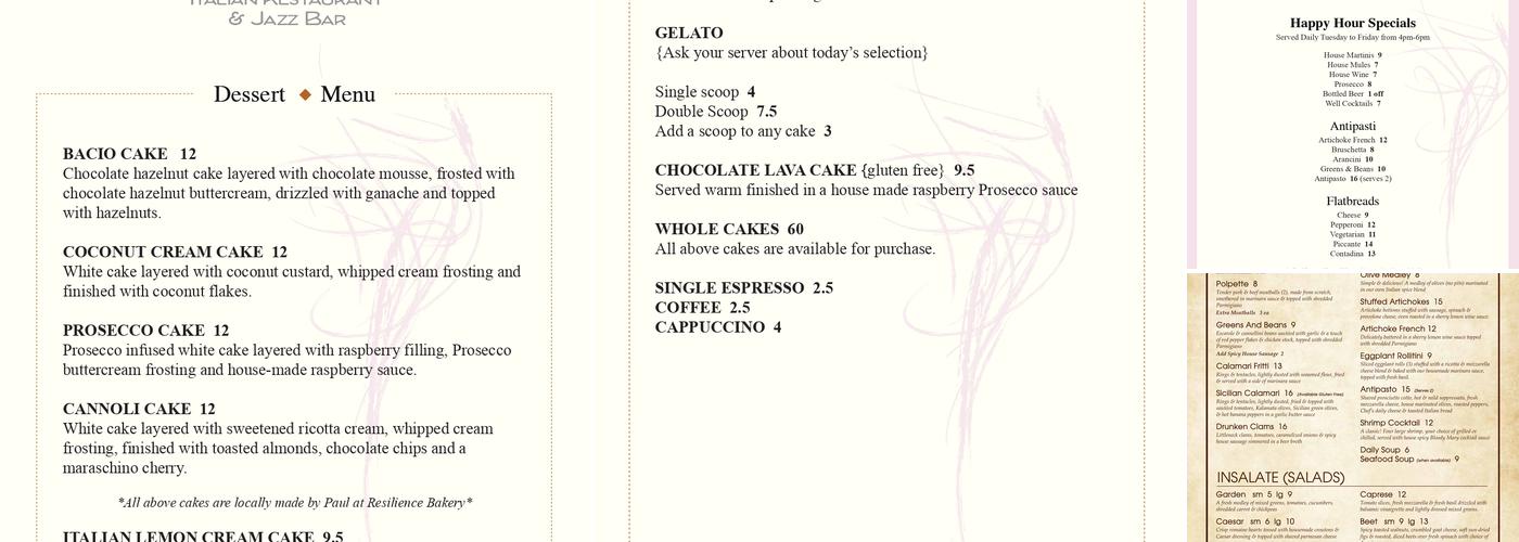 Prosecco Italian Restaurant & Jazz Bar Menu