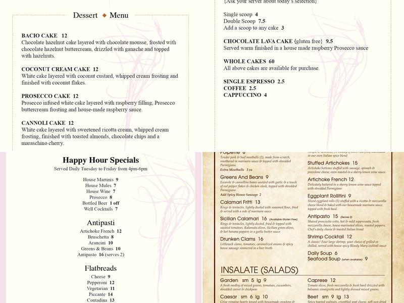 Prosecco Italian Restaurant & Jazz Bar Menu