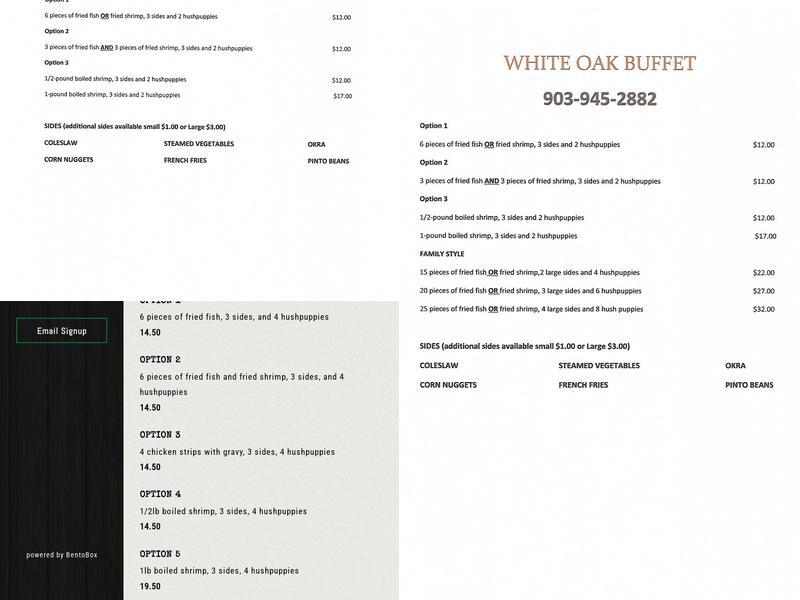 White Oak Buffet Menu
