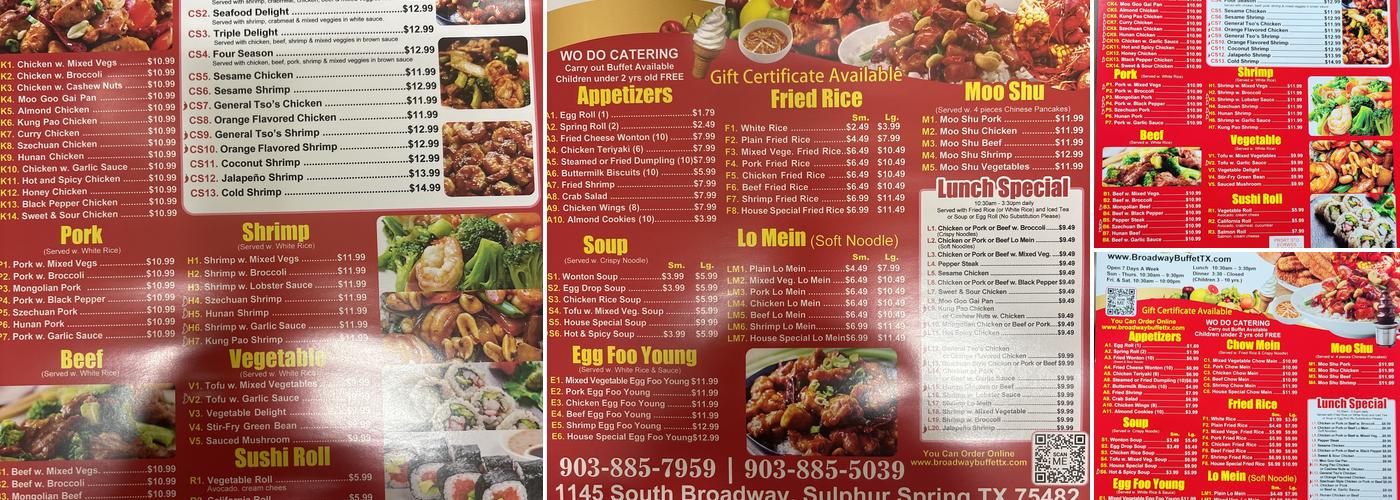 Broadway Buffet Menu