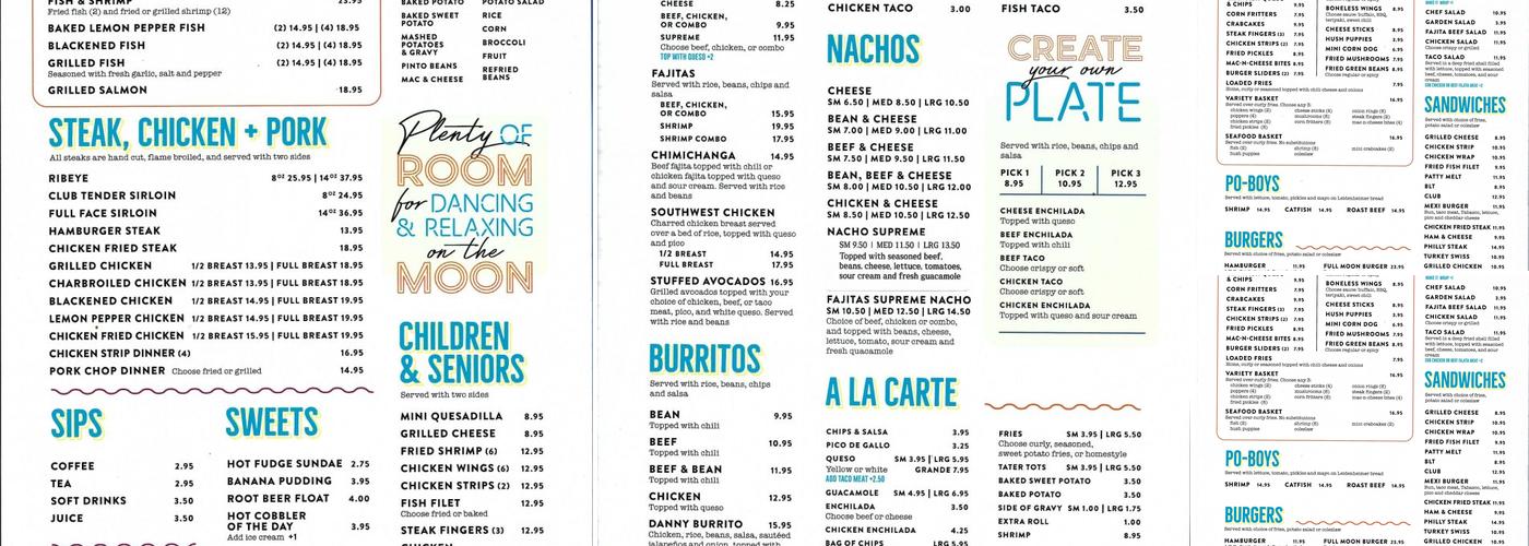 Neon Moon Restaurant and Social Club Menu