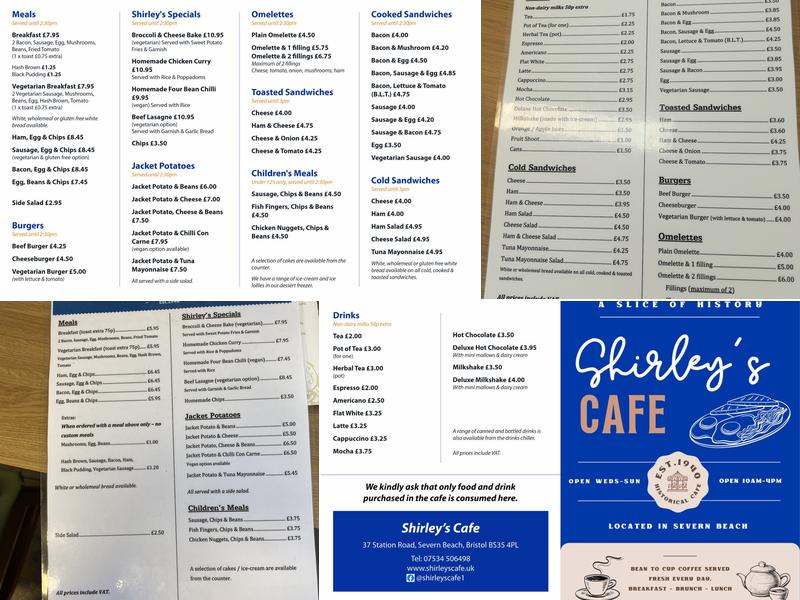 Shirley's Cafe Menu