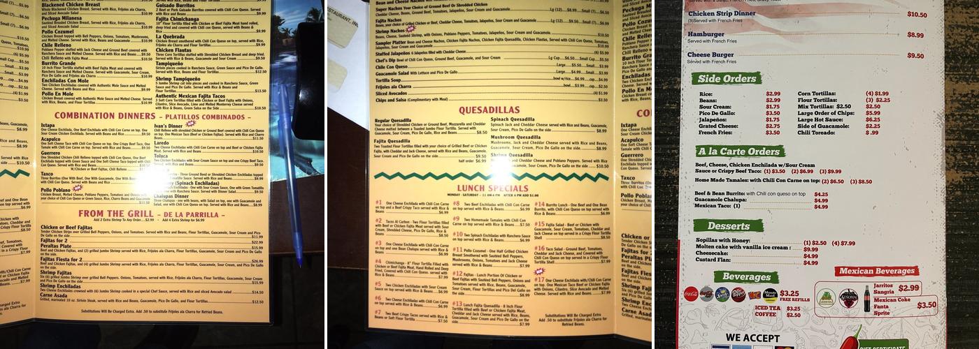 Peraltas Mexican Restaurant Menu