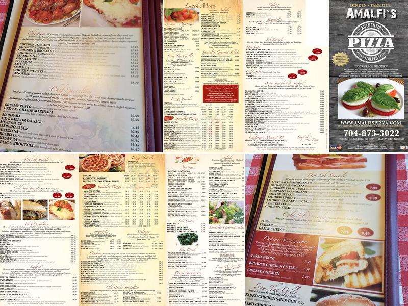 Amalfi's Pizza Italian Restaurant Menu