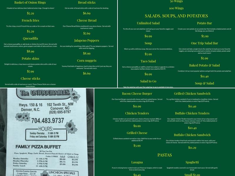 Untouchables Burgers Bakers and Pizza Makers Menu