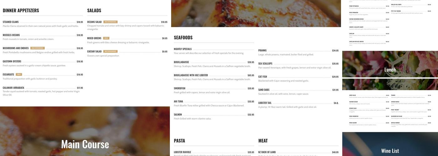 Oceans Menu