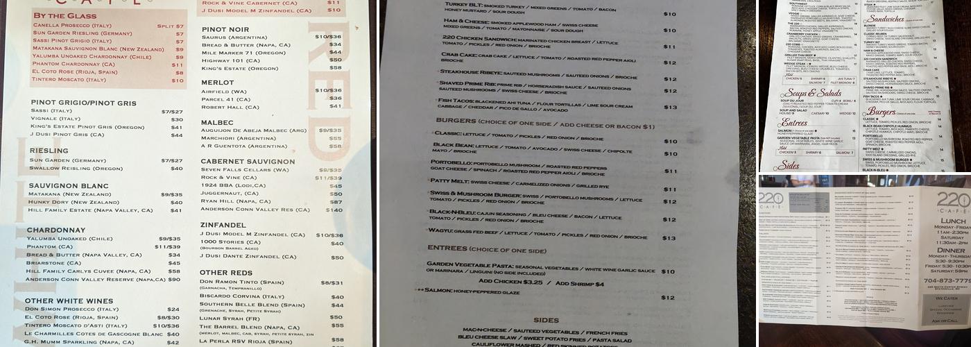 220 Cafe Menu