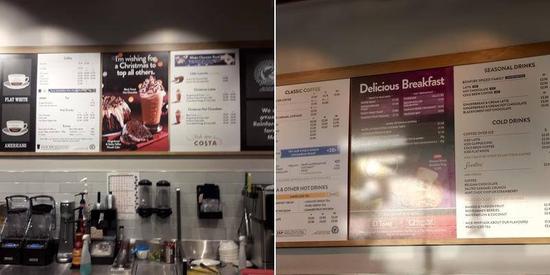 Costa Coffee Menu