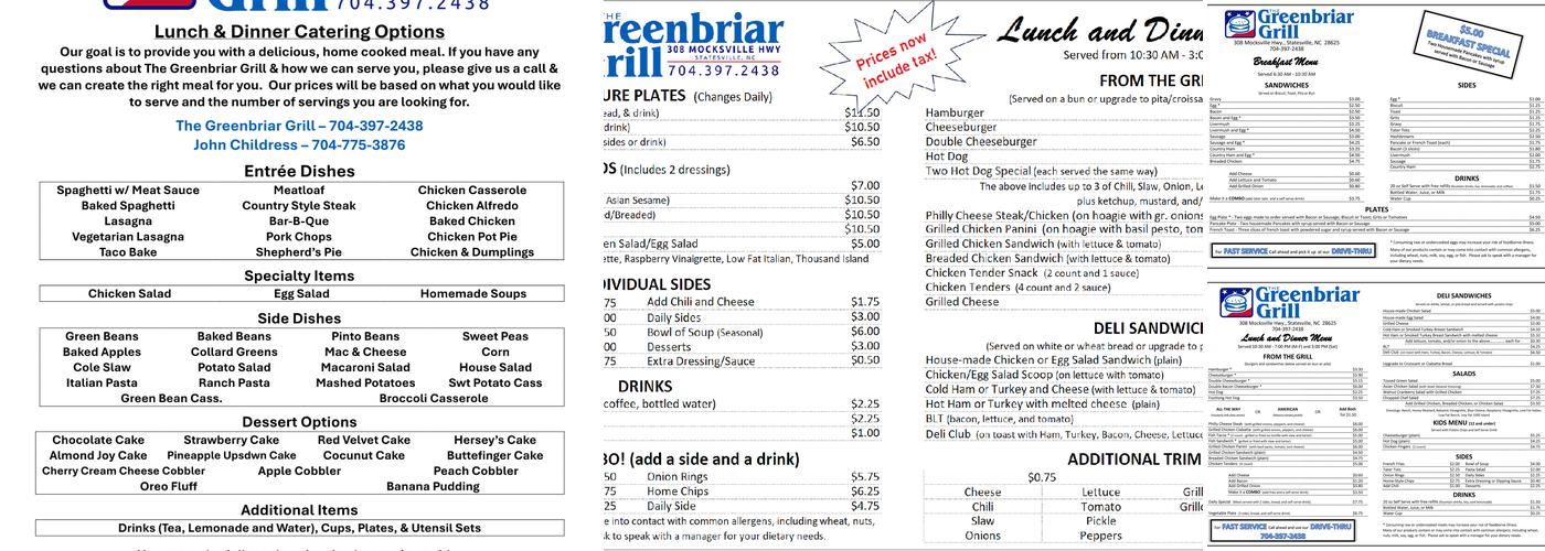 The Greenbriar Grill Menu