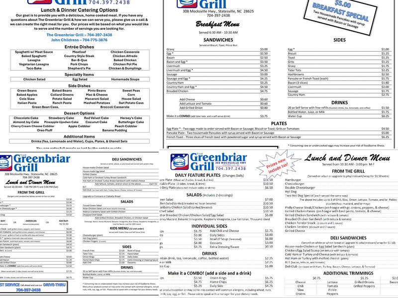 The Greenbriar Grill Menu