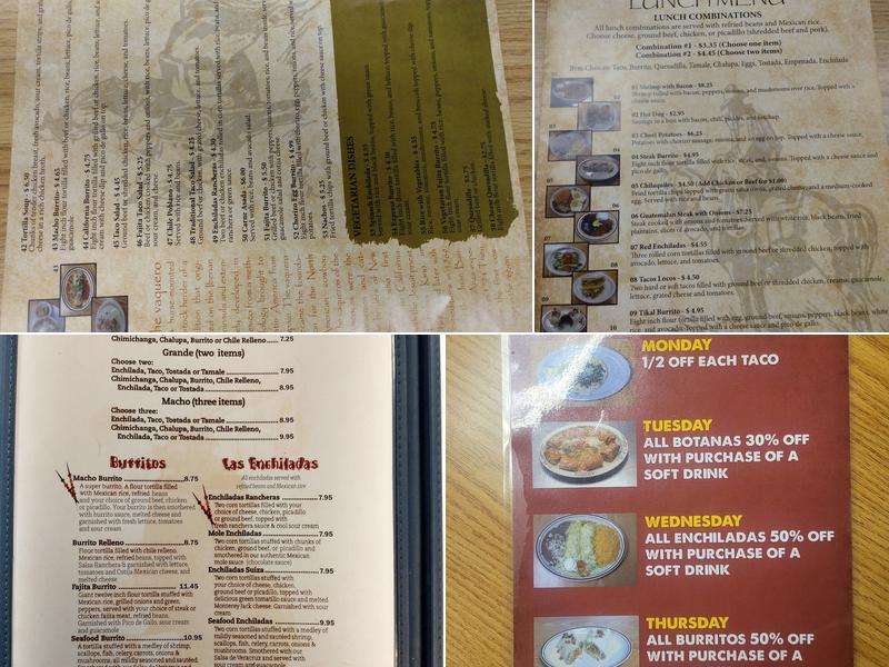 Vaqueros Mexican Restaurant Menu