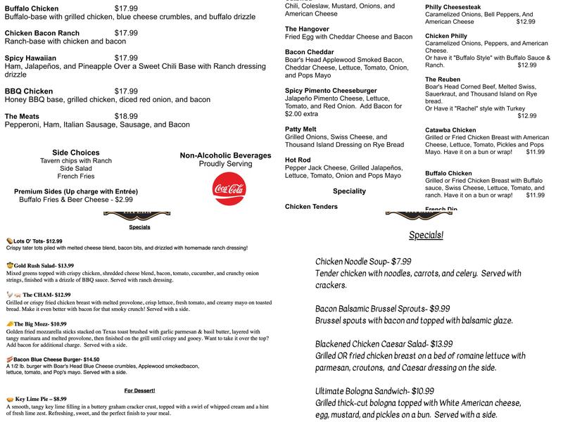 Pop's Old Company Store and Tavern Menu