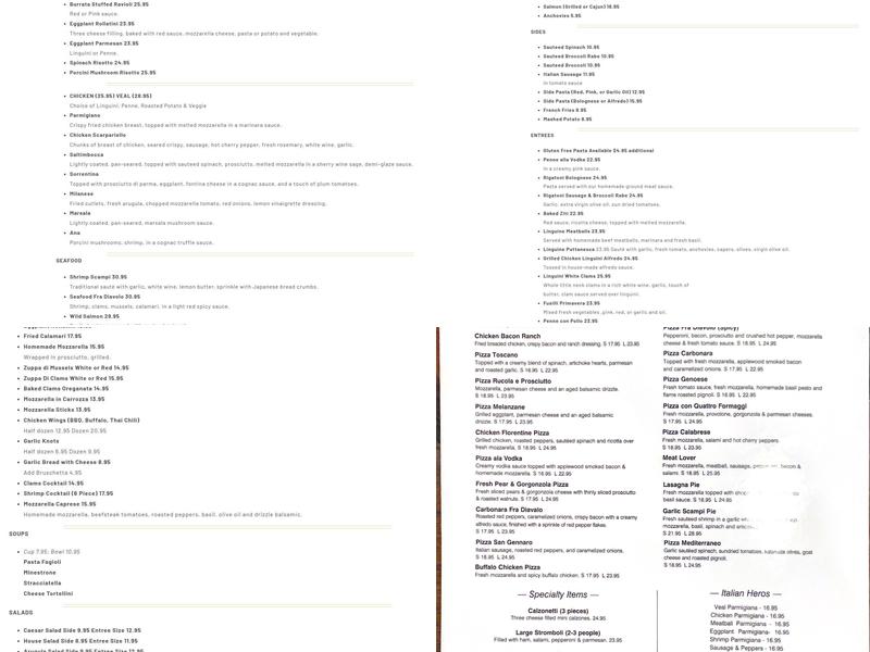 Ana Restaurant/Brick Oven Pizza Menu