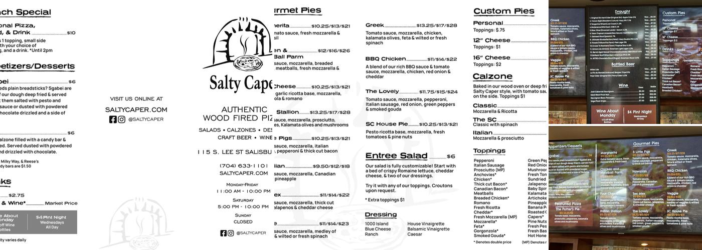 Salty Caper Wood Fired Pizza Menu