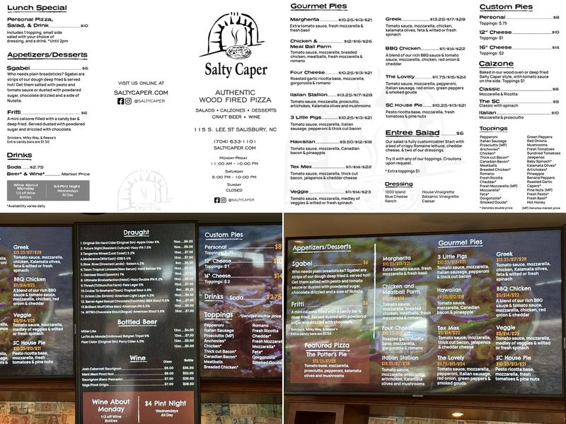 Salty Caper Wood Fired Pizza Menu