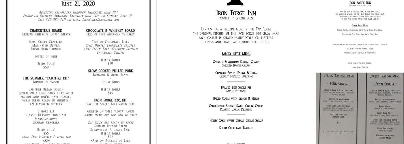 Iron Forge Inn Menu