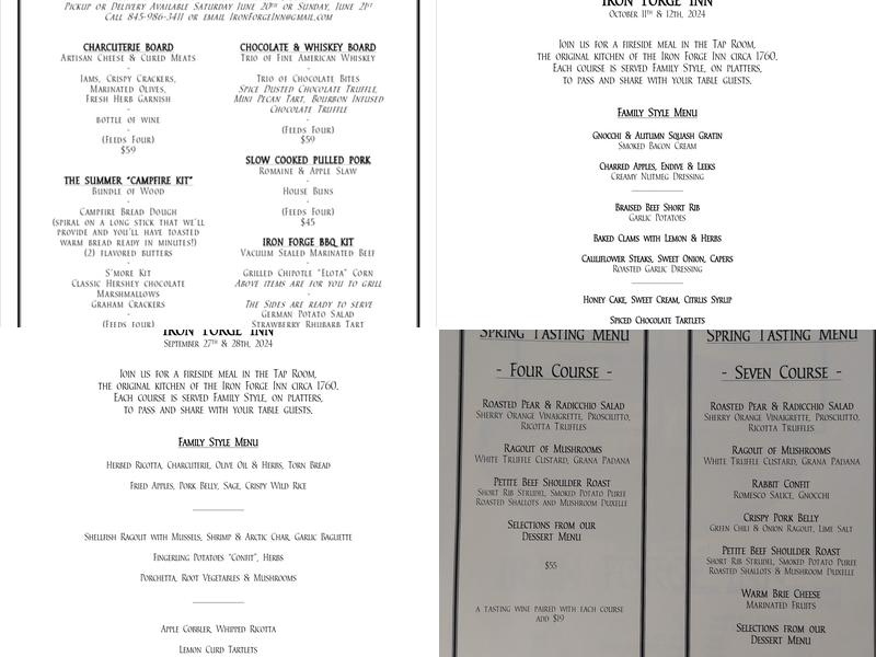 Iron Forge Inn Menu