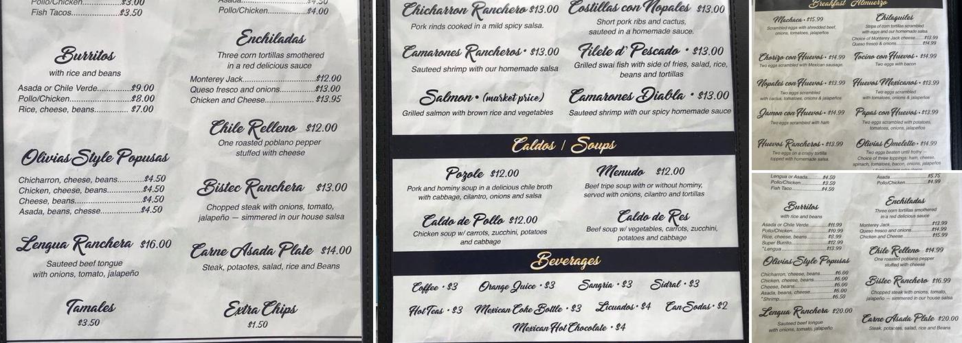 Olivia's Cafe Menu
