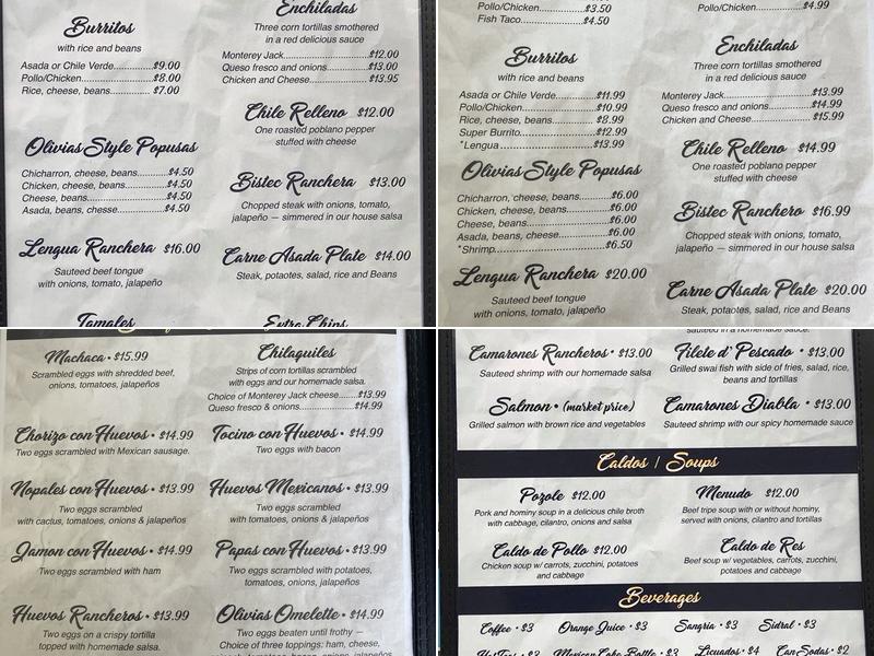 Olivia's Cafe Menu