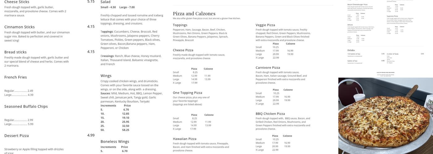 Slice of Heaven Pizza & Wings Menu