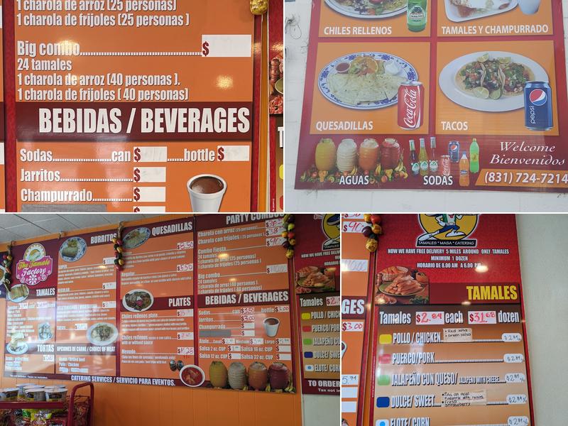 The Tamal Factory Menu