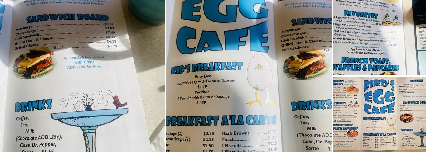 Bird's Egg Cafe Menu
