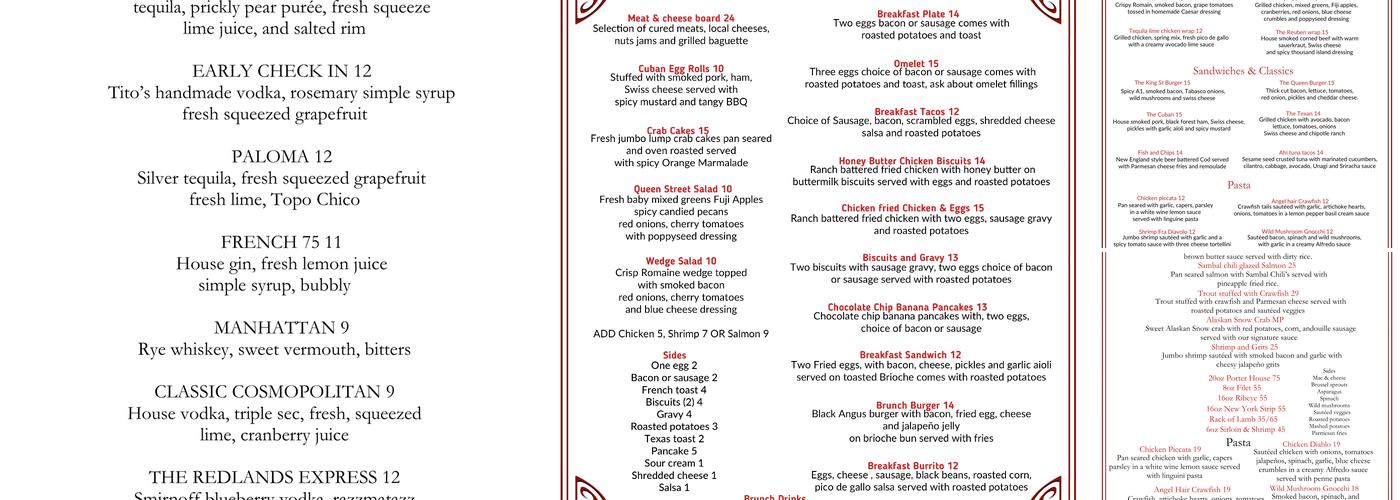 Queen St Grille Menu