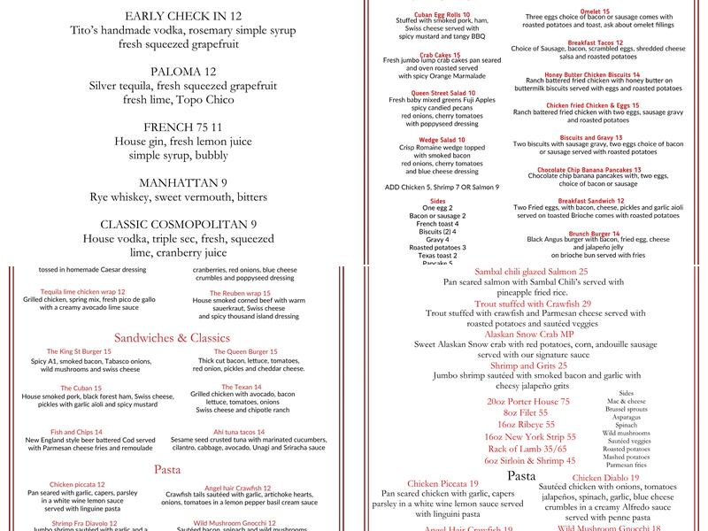 Queen St Grille Menu