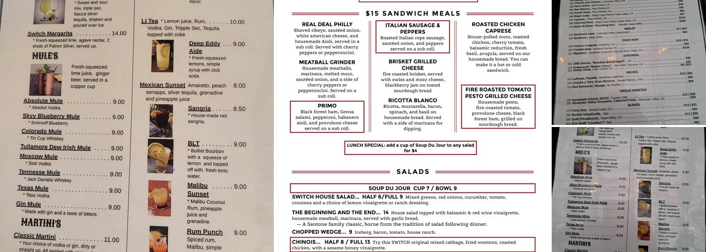 Switch Brick-Oven Pizza & Wine Bar Menu