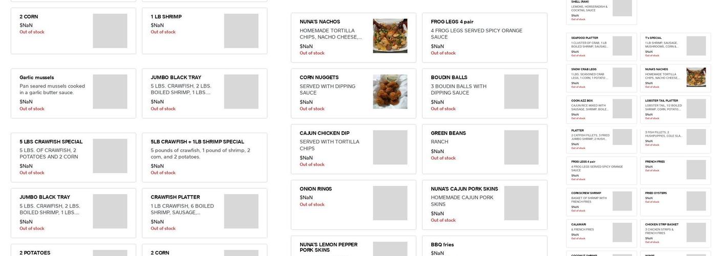 Nuna's Cajun Menu