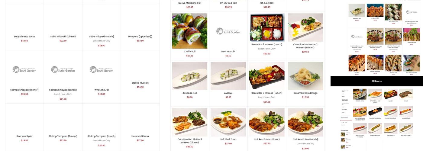 Sushi Garden Watsonville Menu