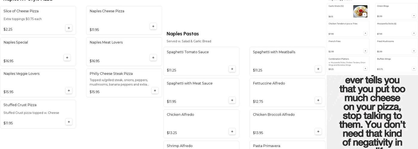 Naple's Cafe Menu