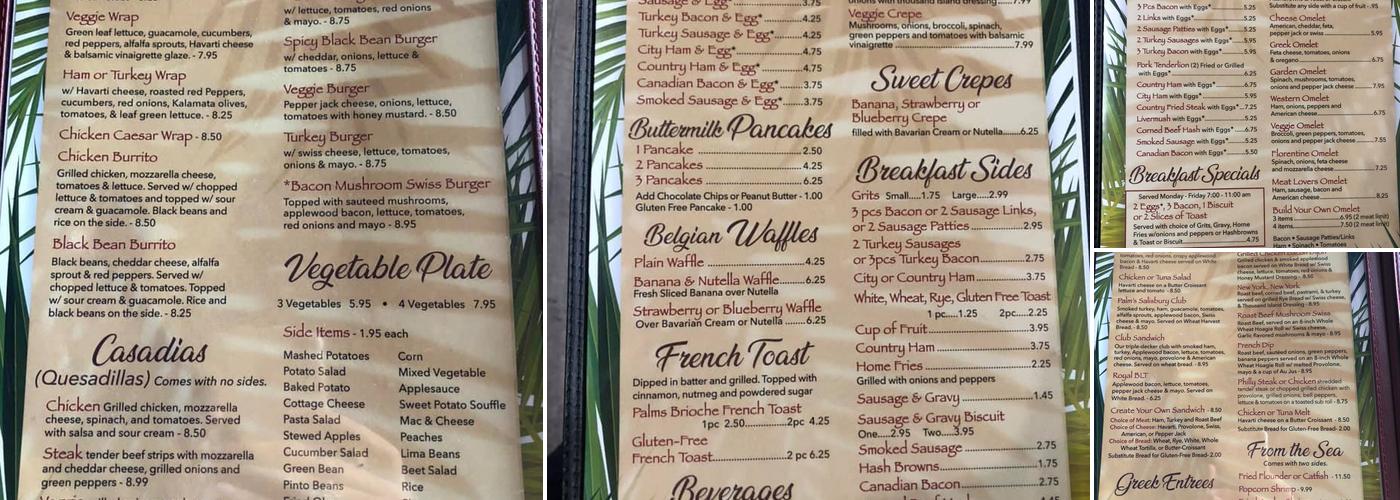 Palms Grill & Pizzeria Menu