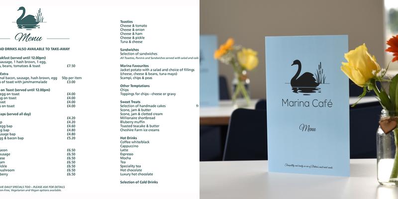 A Waterside Cafe at Whixall Marina Menu