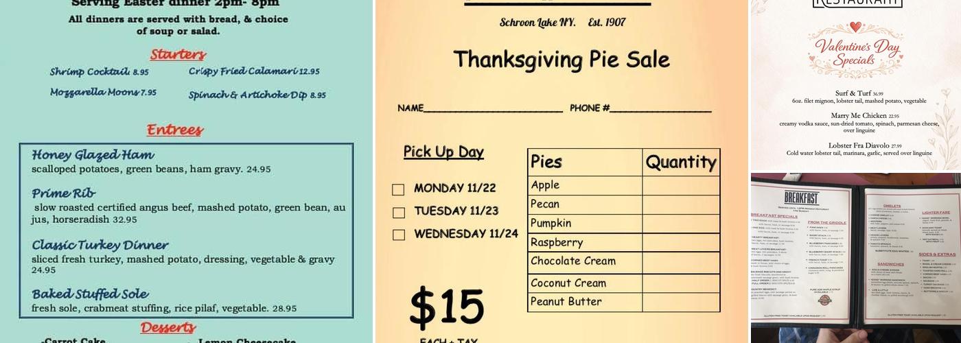 Pitkins Restaurant Menu