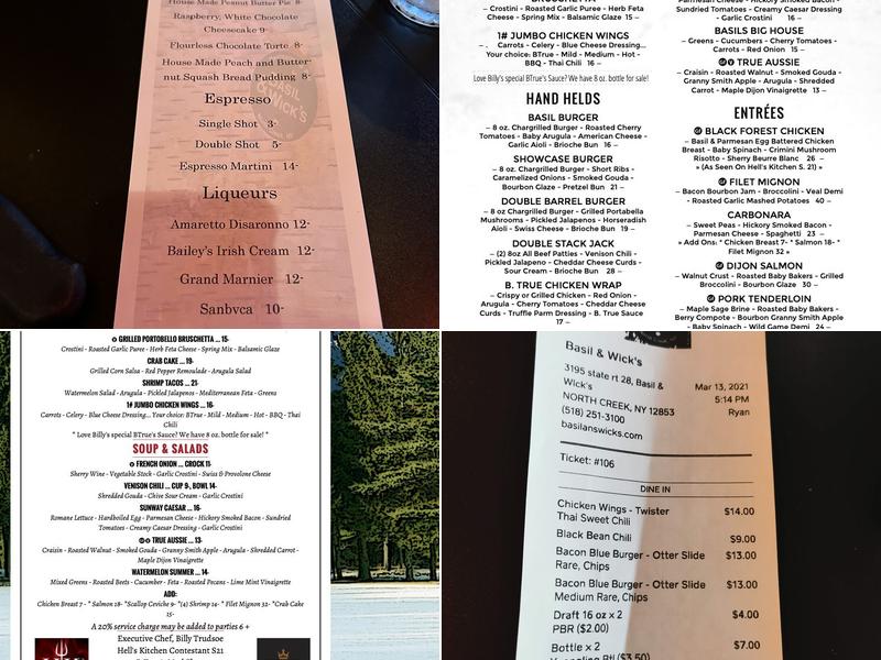Basil & Wick's Menu