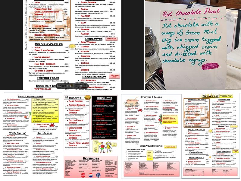 Main Street Ice Cream Parlor Menu