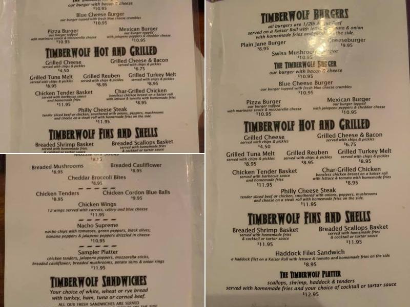 Timberwolf Pub Menu