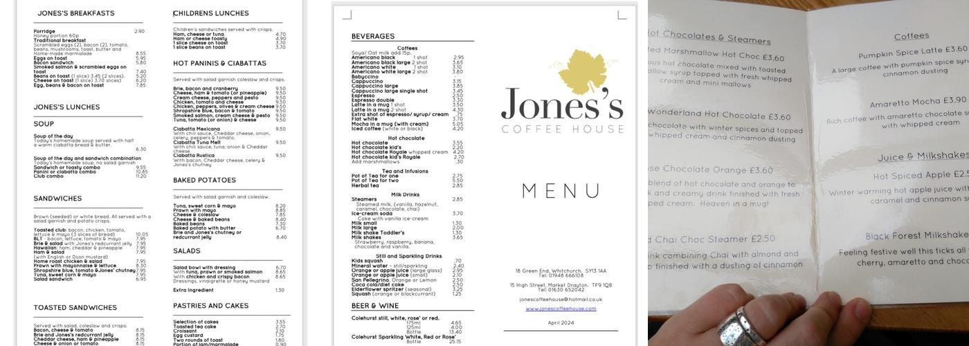 Jones Coffee House Menu