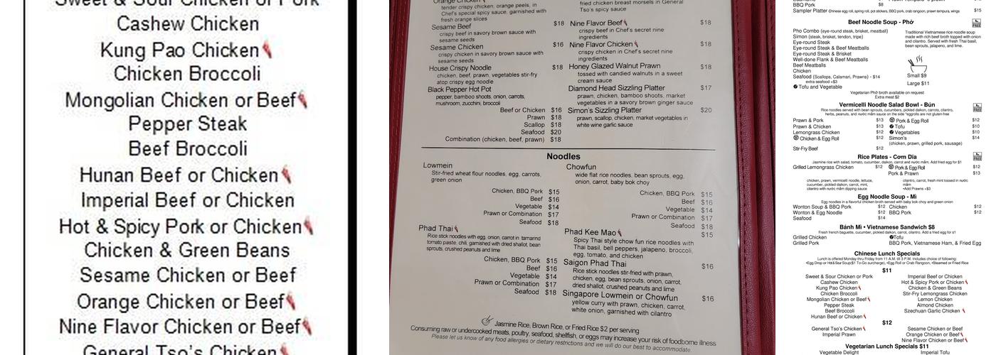 Simon's Menu