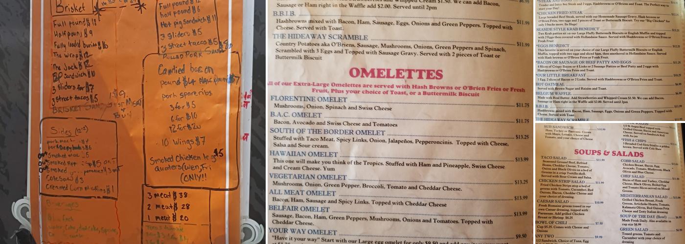 The Hideaway Menu
