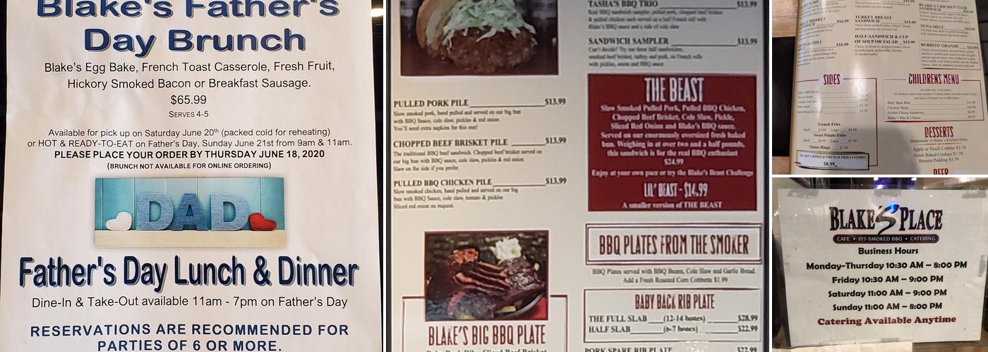 Blake's Place Menu