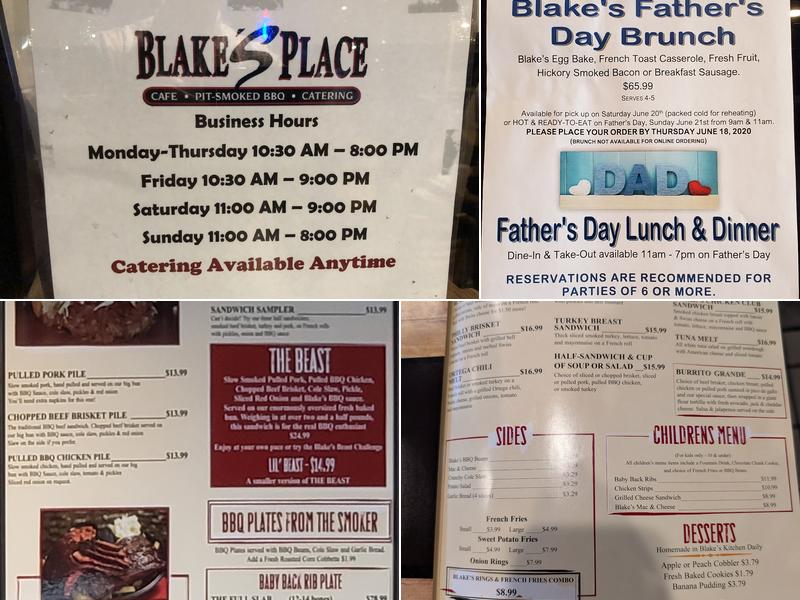 Blake's Place Menu