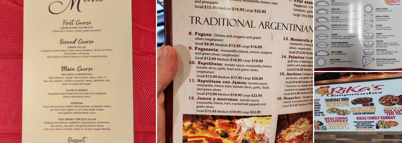 Rika's Empanadas Menu