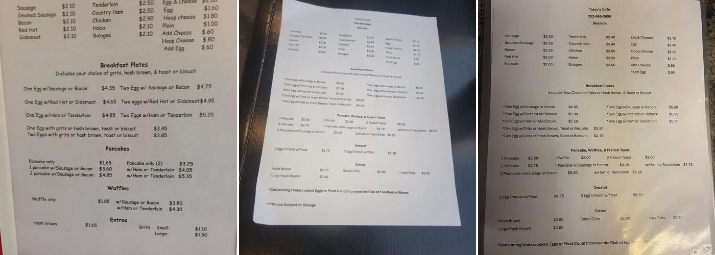 Tracy's Cafe Menu