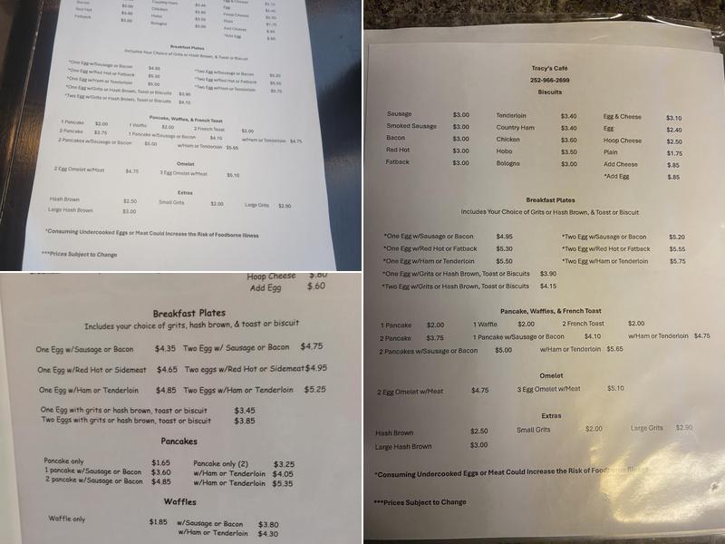 Tracy's Cafe Menu